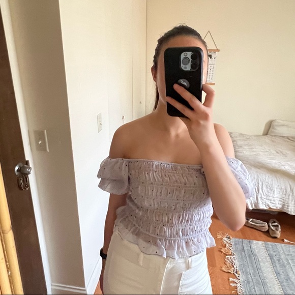 Zara Sheer Lavender Puff Sleeve Blouse - Picture 11 of 12